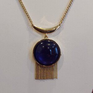NWT BALLET BLUE SAPPHIRE CABOCHON PENDANT NECKLACE WITH METAL TASSEL ACCENT